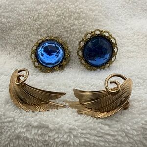 W. Germany Blue and Gold toned Earrings & Bronze toned Earrings